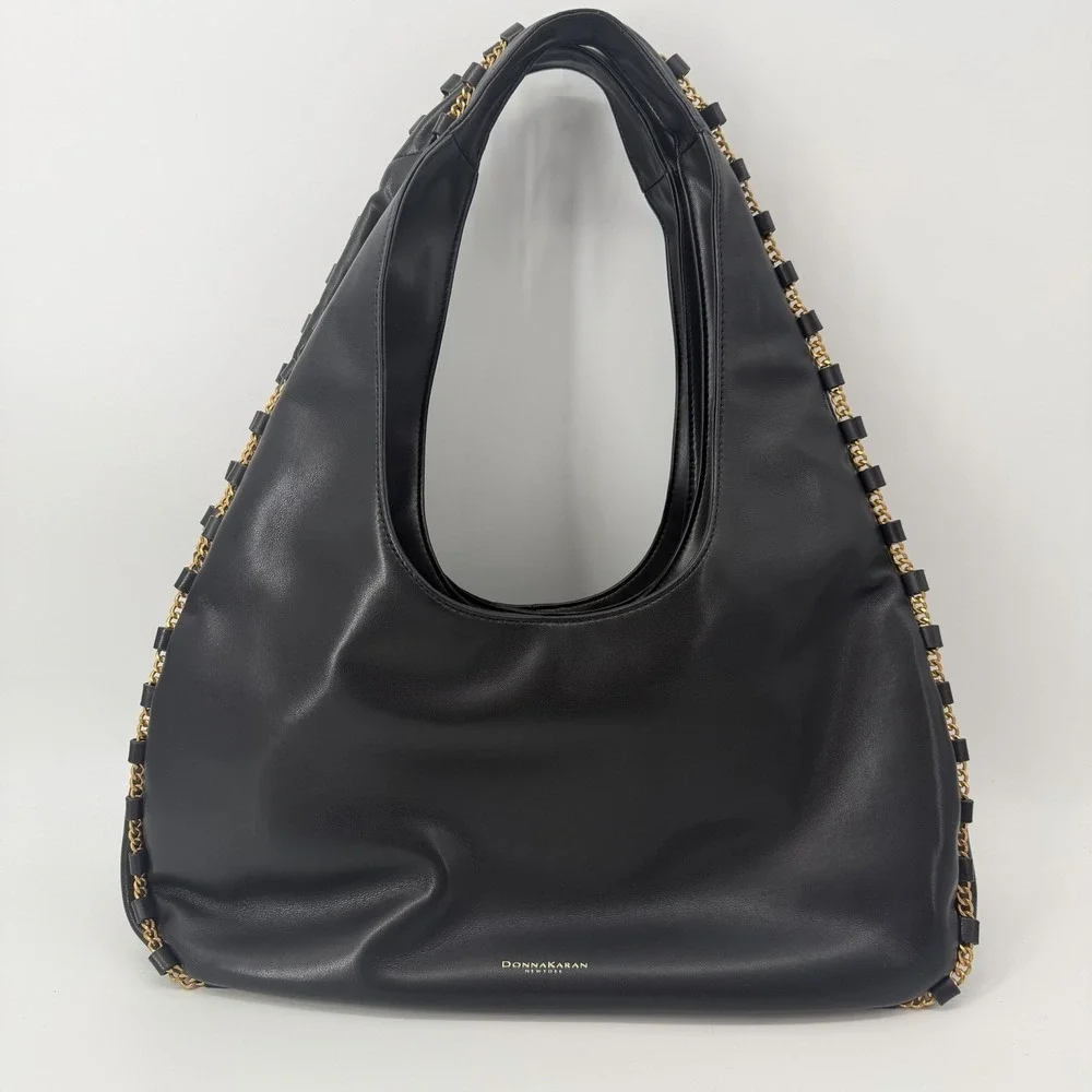 Donna‎ Karan Black Leather Batiste Purse Triple Compartment Large Shoulder Bag